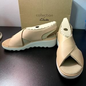 CLARKS NIB Jillian Jewel Wedge Sandal Blush Leather Women's Size 9M